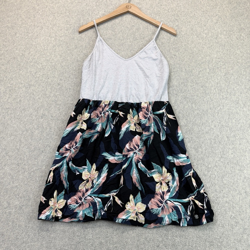 Roxy Women's Medium Gray Tropical Floral Sleeveless Sundress